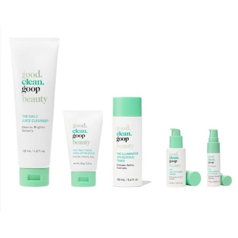NEW Good Clean Goop Beauty Skincare Bundle Cleanser + Scrub + Toner + Serum